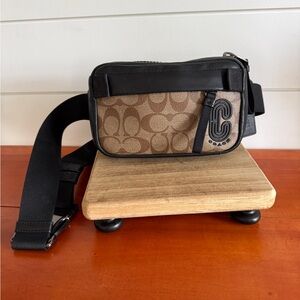 Coach Men's Signature Canvas Belt Bag in Brown and Black